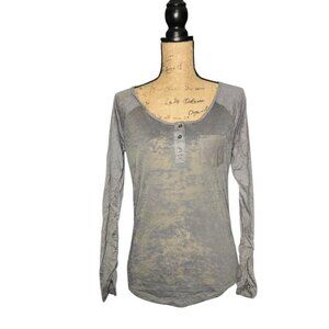 NWT Poof see through gray long-sleeve Henley shirt large